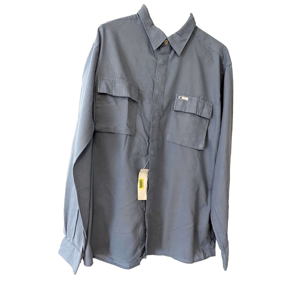 VTG Tommy Hilfiger Mens 2XL Long Sleeve Shirt Cotton Dusty Blue NWT